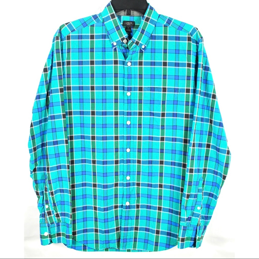 J Crew Blue Teal Tartan Plaid Button Front Shirt